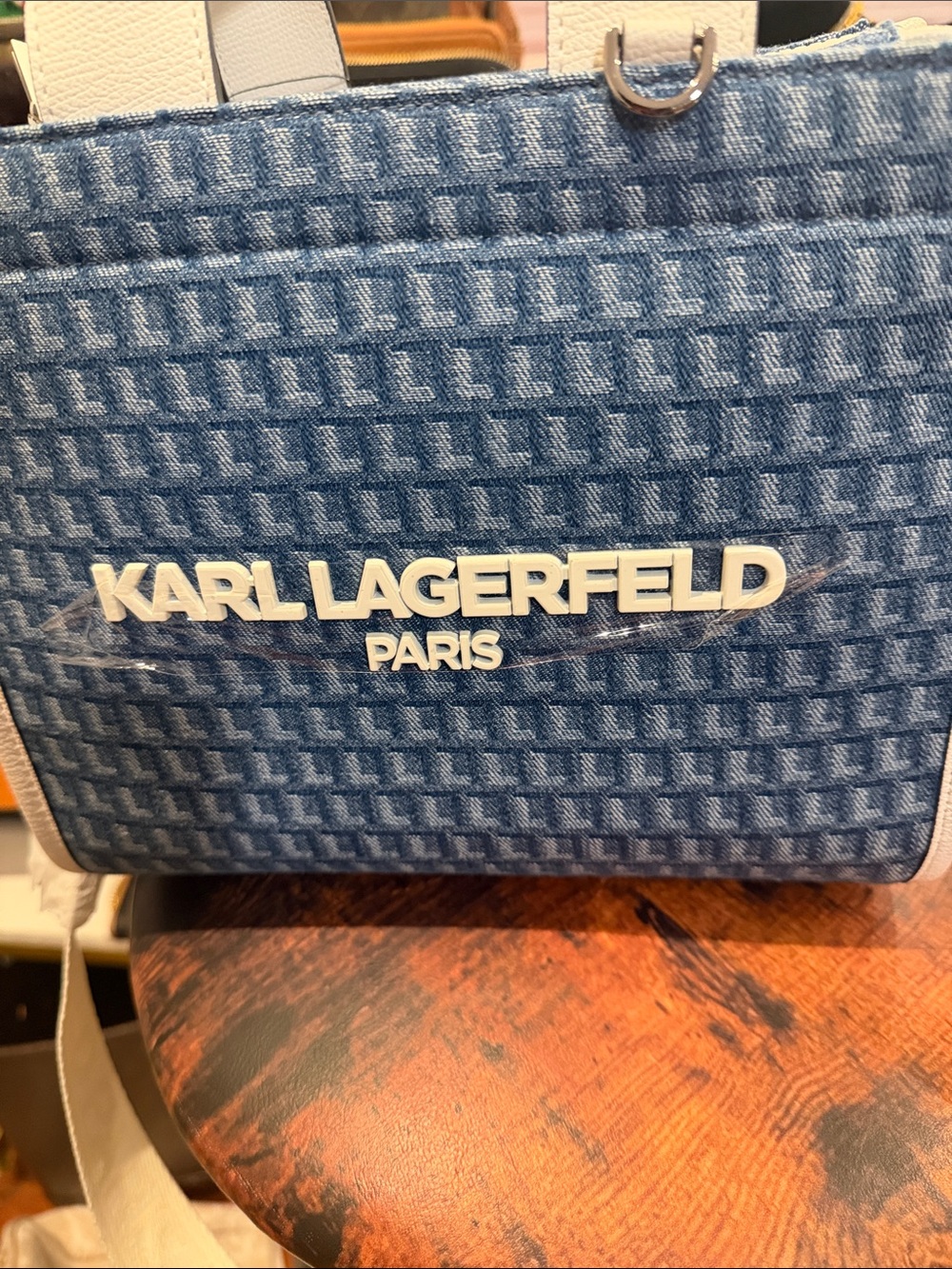 Authentic Karl Lagerfeld Blue Denim Logo Shopper Tote/Crossbody.. BRAND NEW‼️